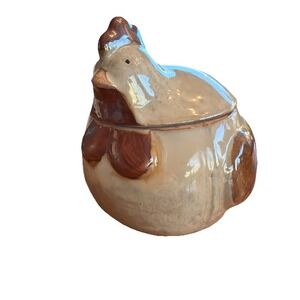 Vintage Hand-Glazed Pottery Chicken Cookie Jar Unmarked Farmhouse Rustic